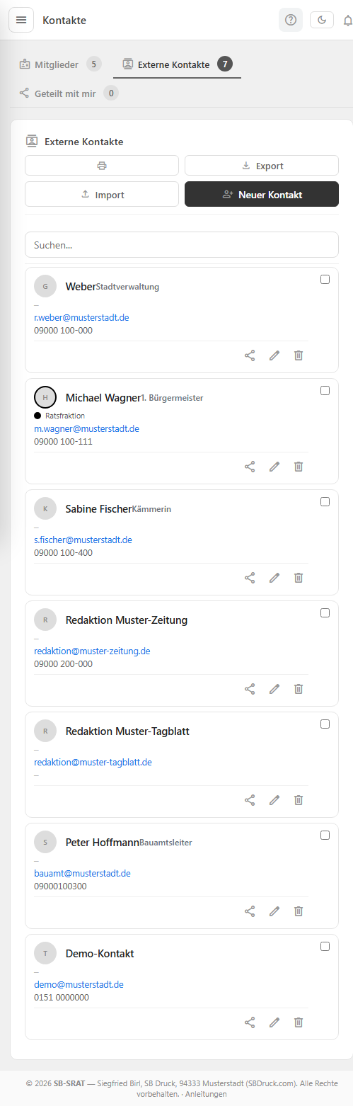 Kontaktverwaltung mit externen Kontakten